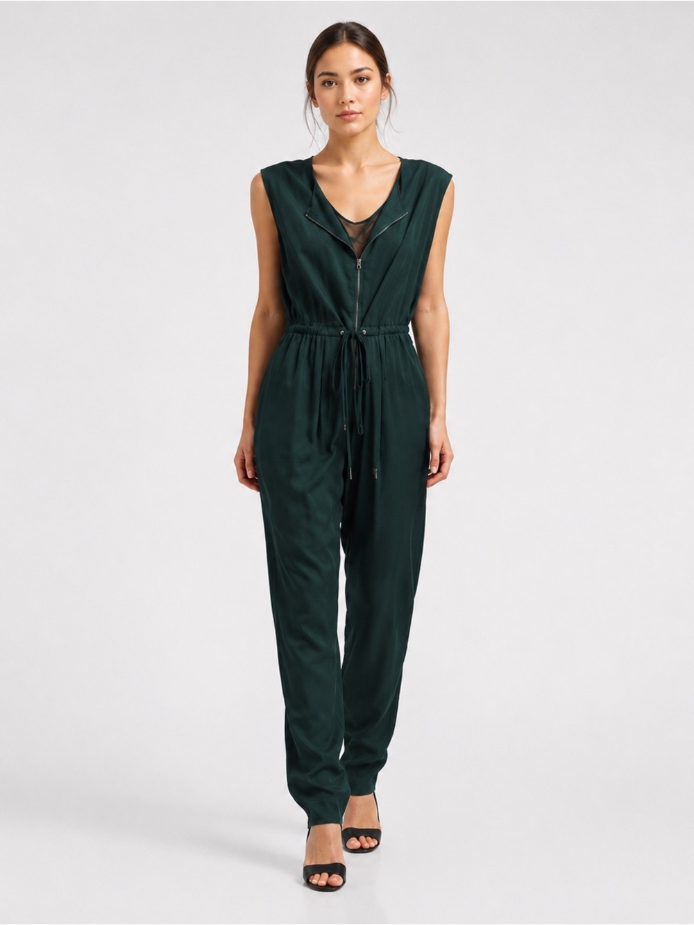 3.1 Phillip Lim Silk Multi-Way Zip Front Belted Jumpsuit in Dark Green